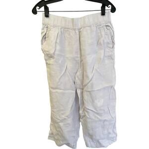 Tahara Capri Pants Womens Medium White Linen Elastic Waist Mid Rise Wide Leg